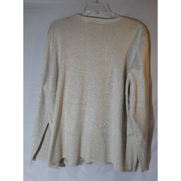 Alfred Dunner 2 in 1 Sweater Beige Gold Sequins Beaded Open Front Women's 1X - Picture 9 of 11